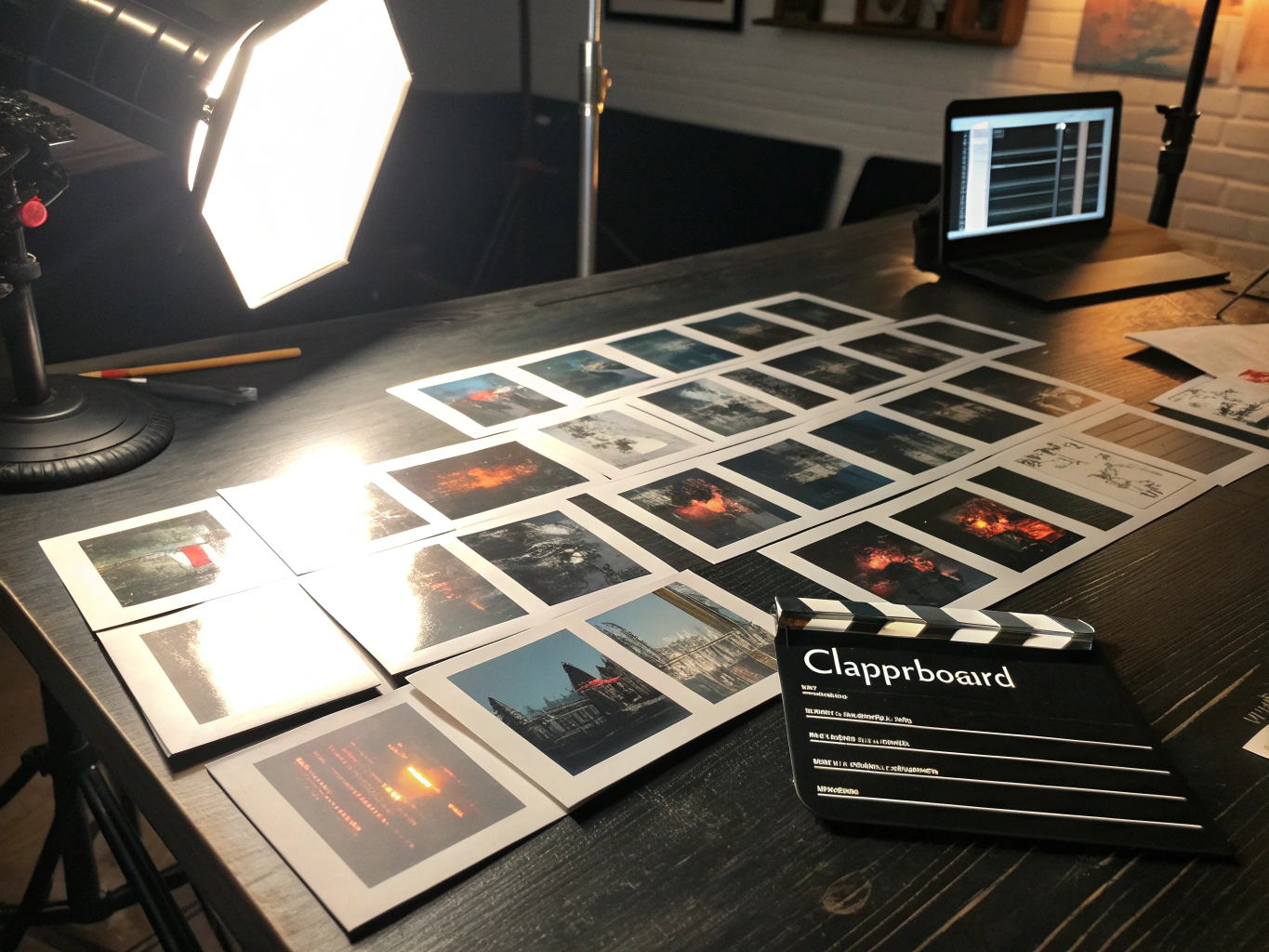 Creative director reviewing mood boards and script treatments