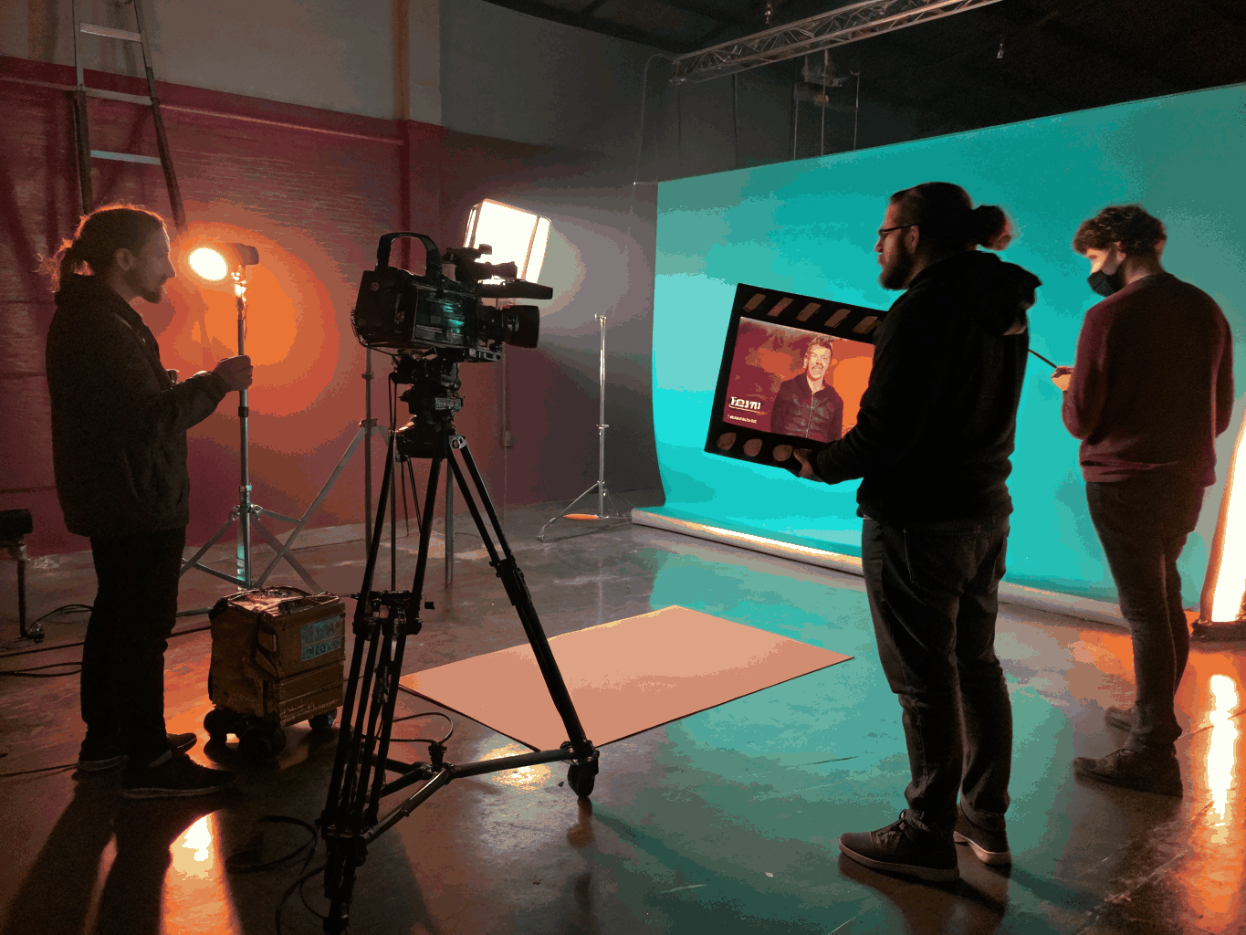 Professional film crew on set capturing a commercial spot