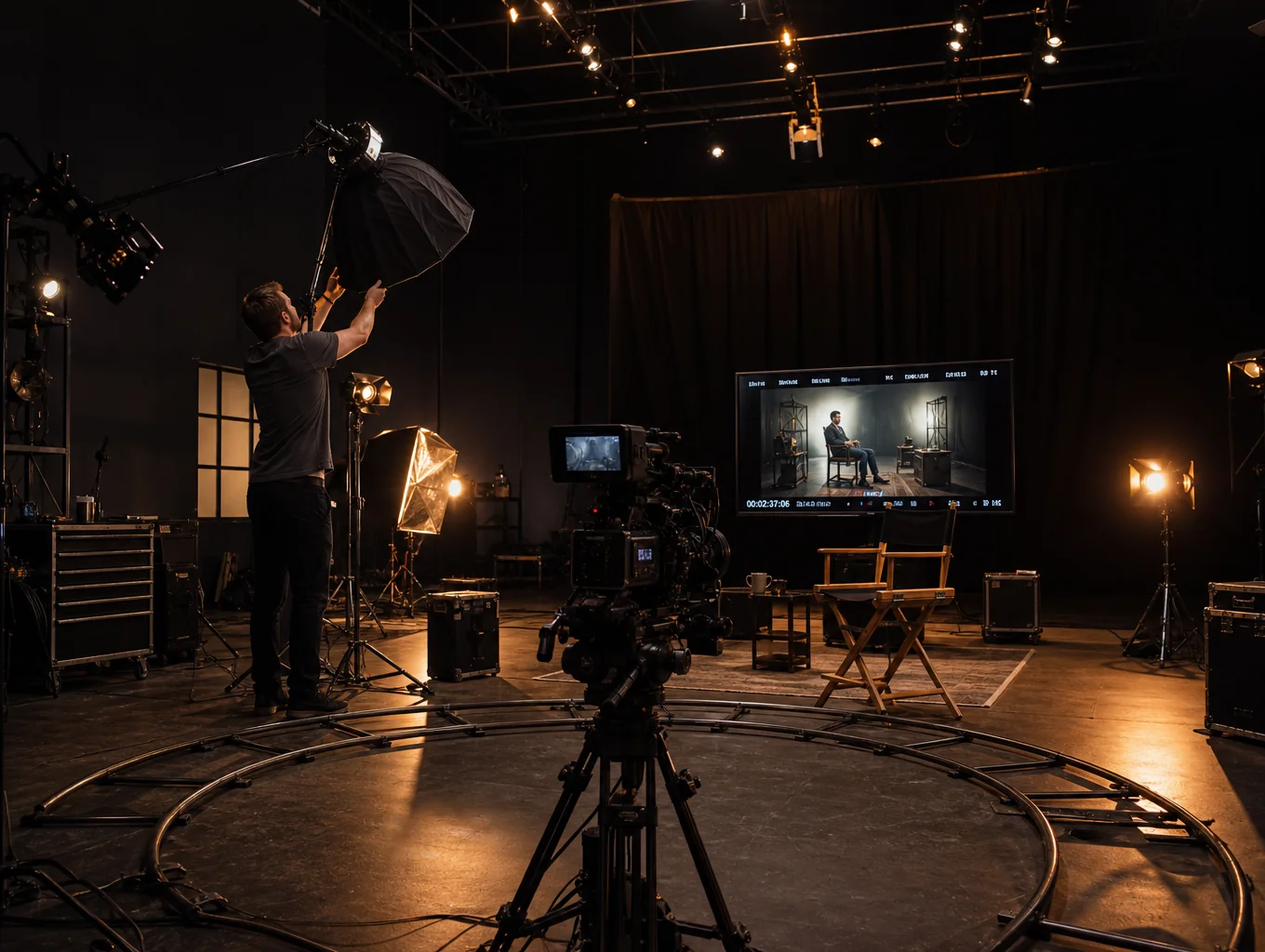 High-end commercial video production set lighting